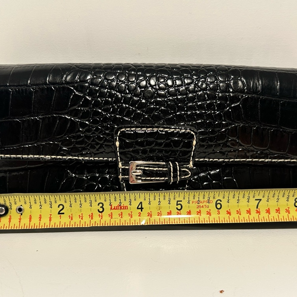 Liz Claiborne Croc Embossed Baguette Shoulder Bag Black Patent Small Purse - Picture 10 of 12